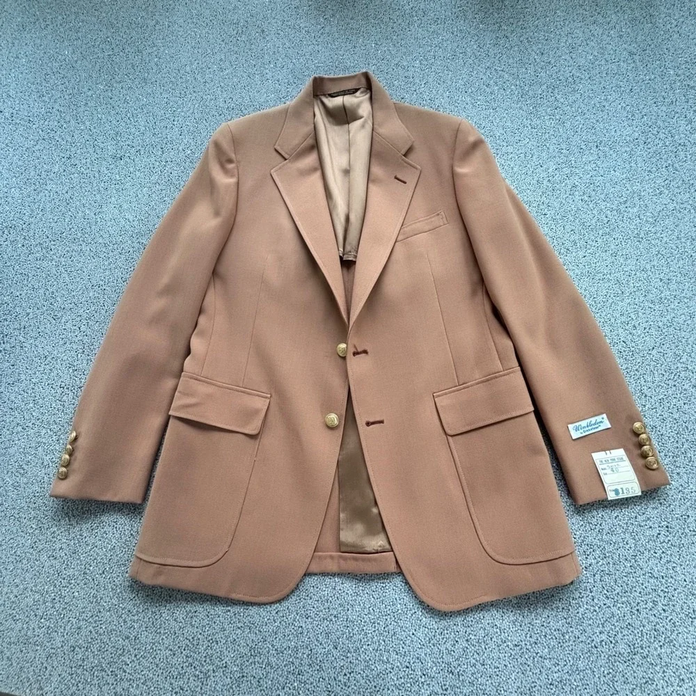 Wimbledon Cricketeer 60's-70's NWT Deadstock Blazer 40R Peachy Tan Preppy Tennis